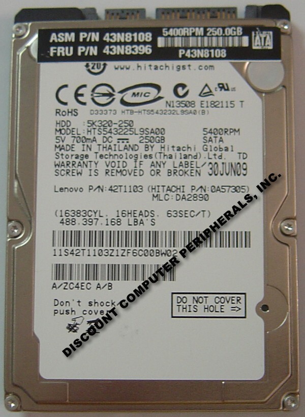 250GB 2.5" SATA II HTS543225L9SA00 Hitachi 9.5mm 5400RPM Hard Drive Tested Good