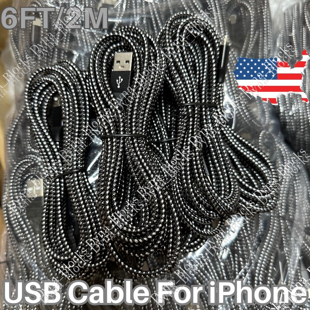 Bulk Lot Braided USB Cable 6ft For iPhone 14/13/12/11/X/8/7/6/5 Fast Charge Cord