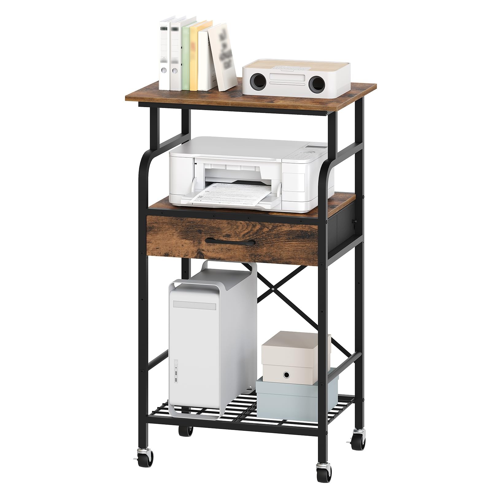 Tall Printer Stand, 3 Tier Printer Cart with Storage, Industrial Printer Tabl...