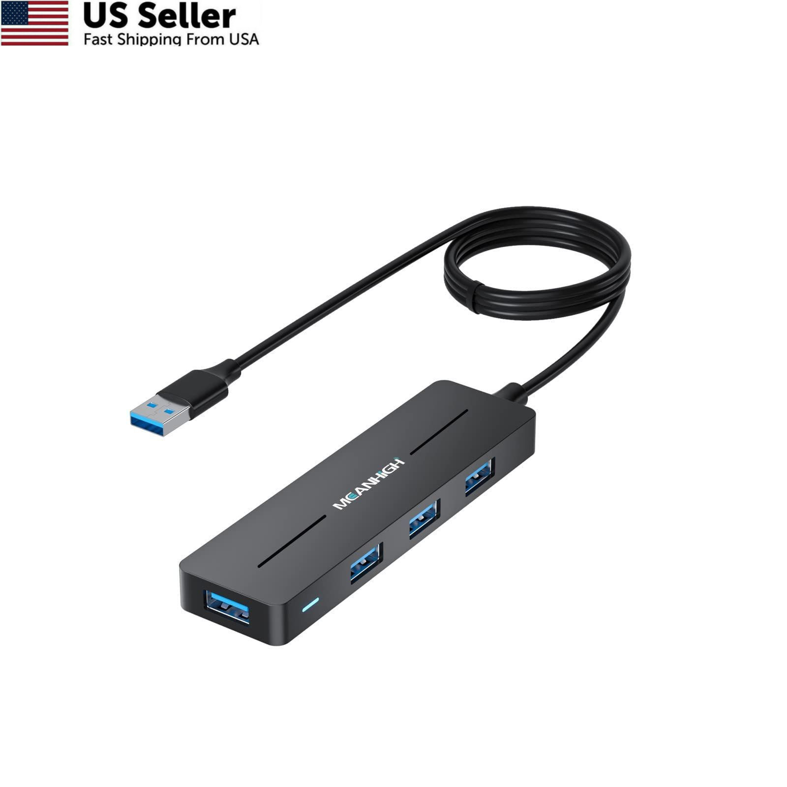 USB 3.0 Hub 4 Port Ultra Slim Data Expander 4FT Long Cable MacBook PC From USA 