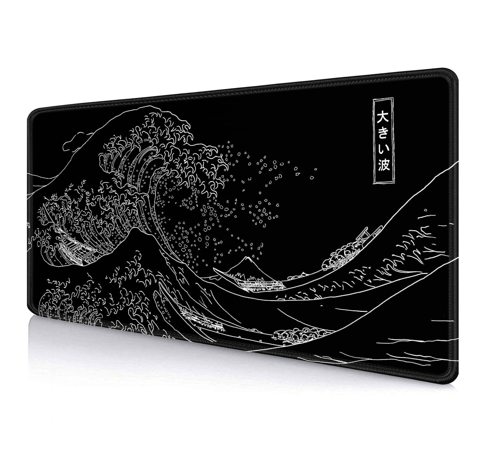 Japanese Great Wave Large Mouse Pad (35.4x15.7 in), Black Gaming Mouse Pad An...