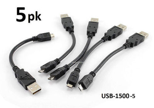 5-PACK 6 inch USB 2.0 A-Type Male to Micro-B Male Cable, CablesOnline USB-1500-5