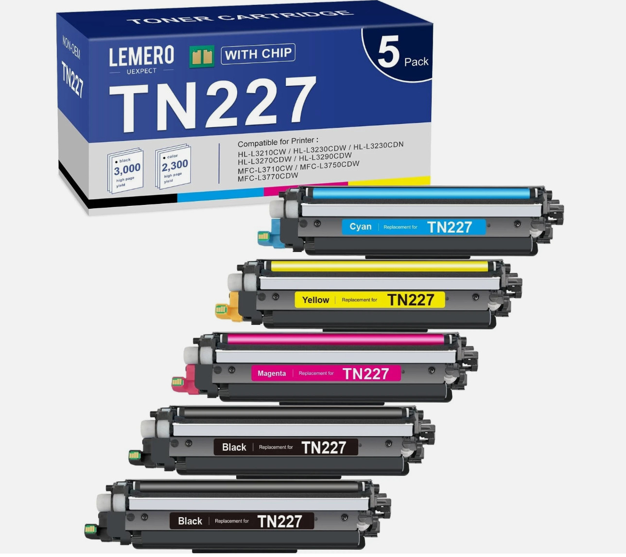 LEMERO UEXPECT TN-227BK/C/M/Y High Yield Toner Cartridge Compatible(Open Box )