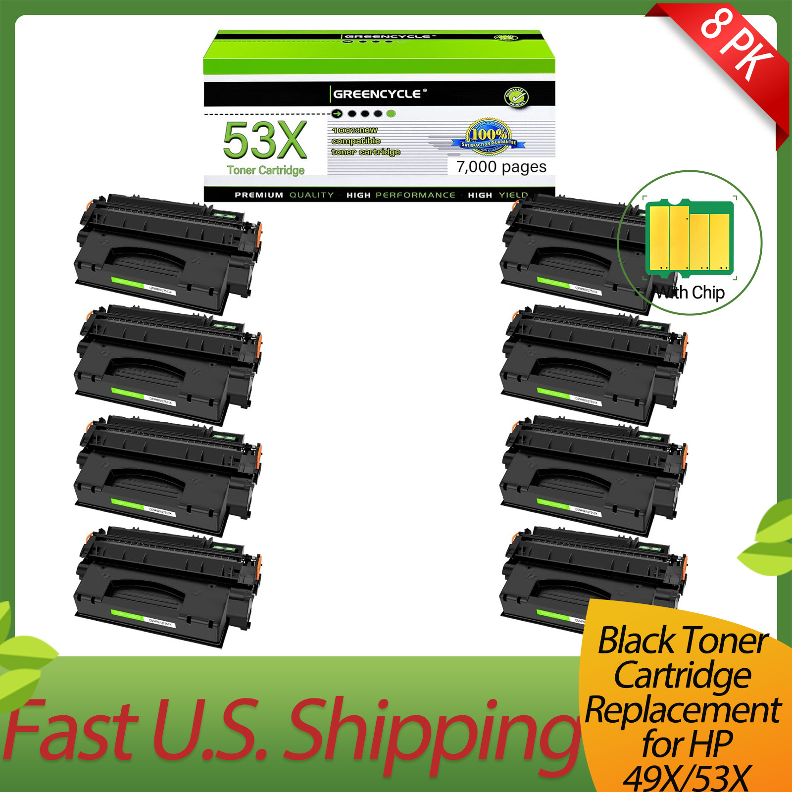 8 PK 49X/53X Q5949X Q7553X Black High Yield Toner Cartridge For HP Use in 1320t