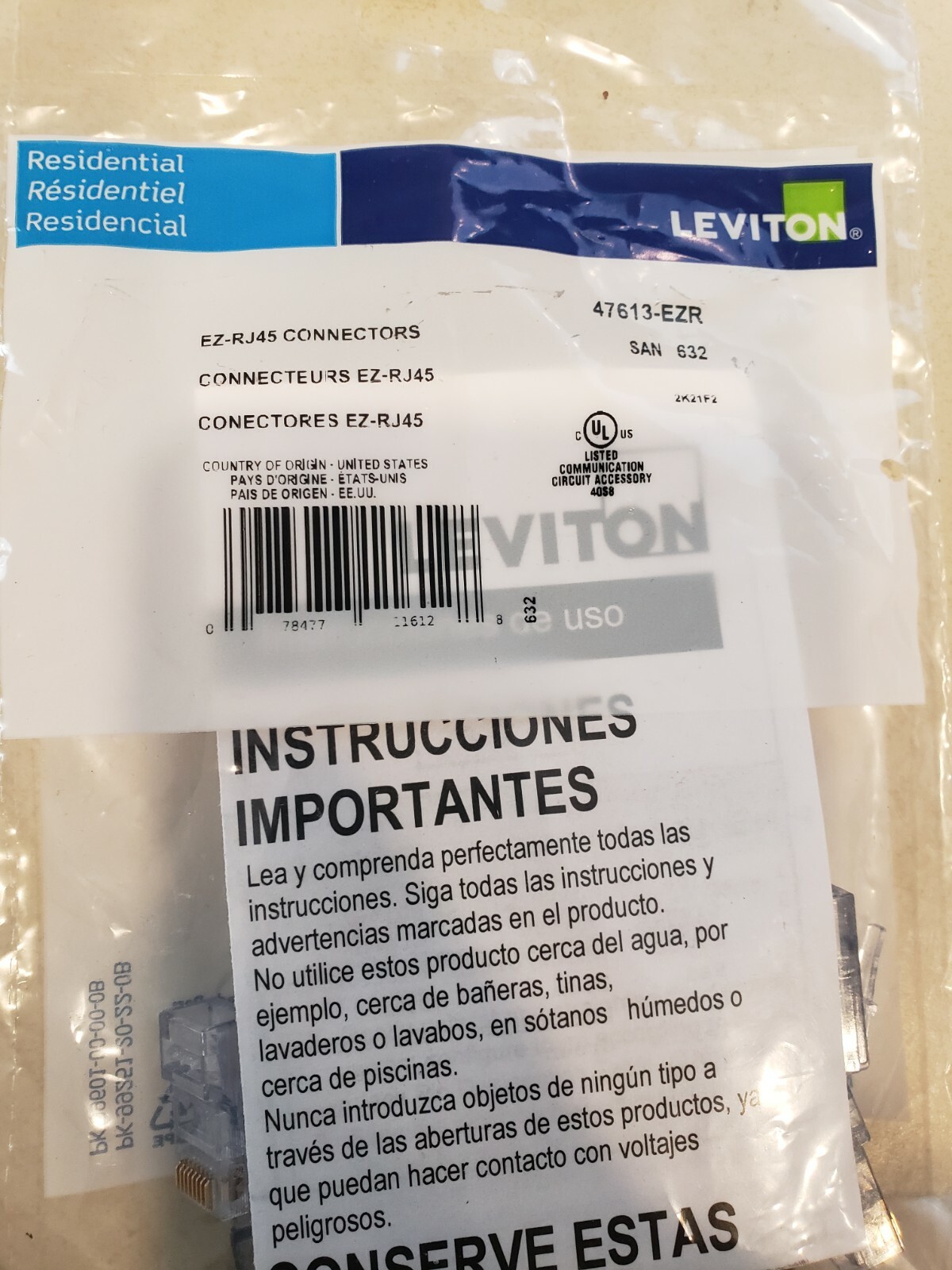 New Leviton 47613-EZR Ez-RJ45 Connector Bag Of 10 Count