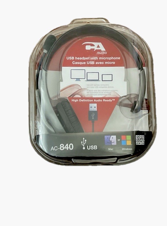 Cyber Acoustics AC-840 Black/Gray USB Headset w/Microphone.Gaming Mono Audio New