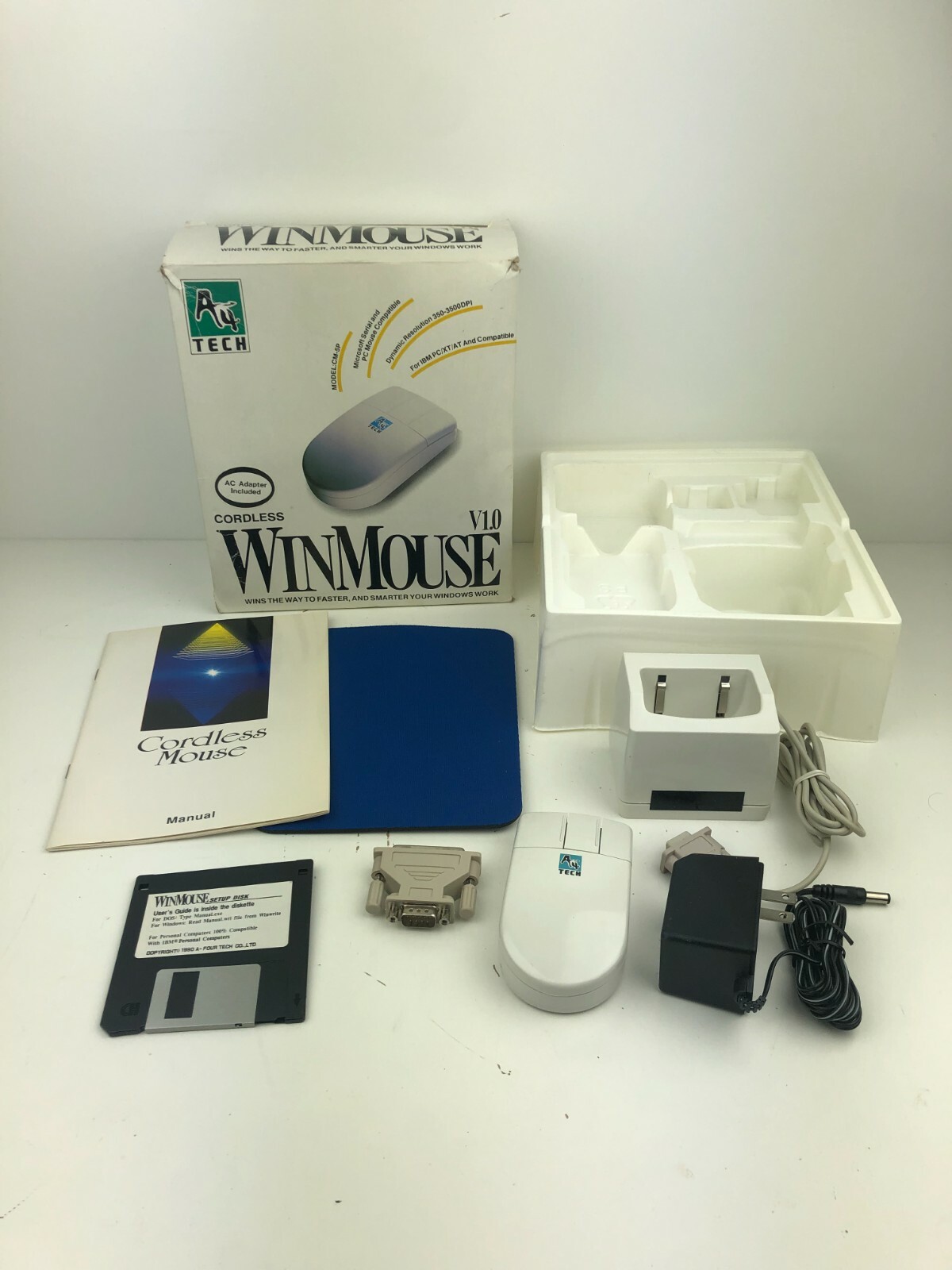 Vintage NOS A4 Tech Cordless WinMouse V1.0 Mouse 1994 NEW Windows 3.1 DOS