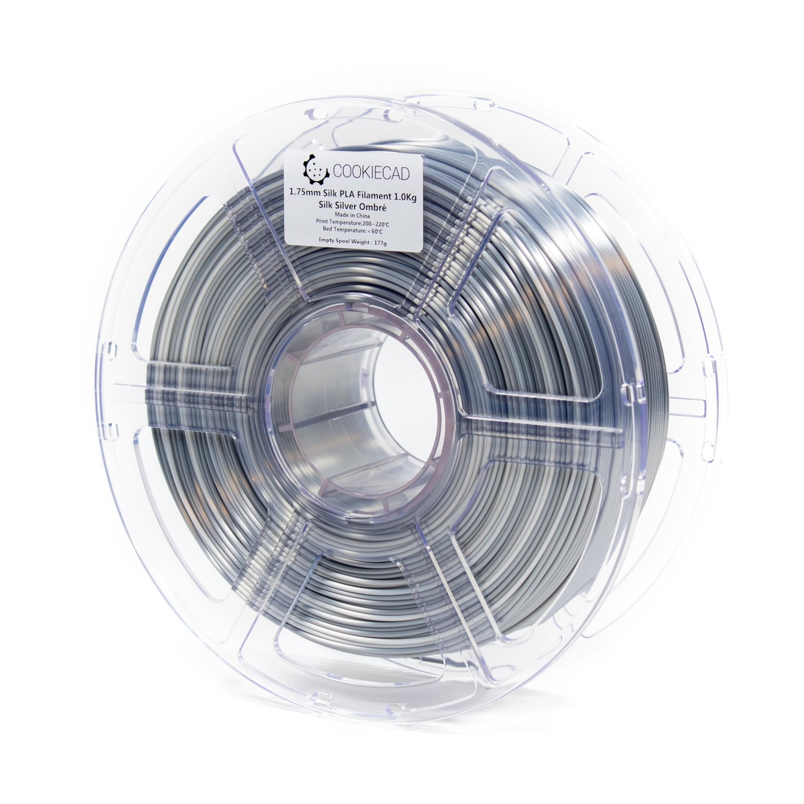 Cookiecad Silk PLA Filament Rainbow Gradient, Silver Ombre, 1.75mm 1kg