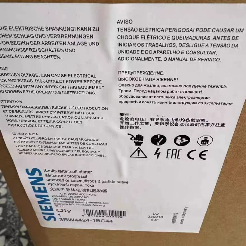 New Original Siemens 3RW4424‑1BC44 SIRIUS 3RW44 Soft Starter 47A 22kW Unit