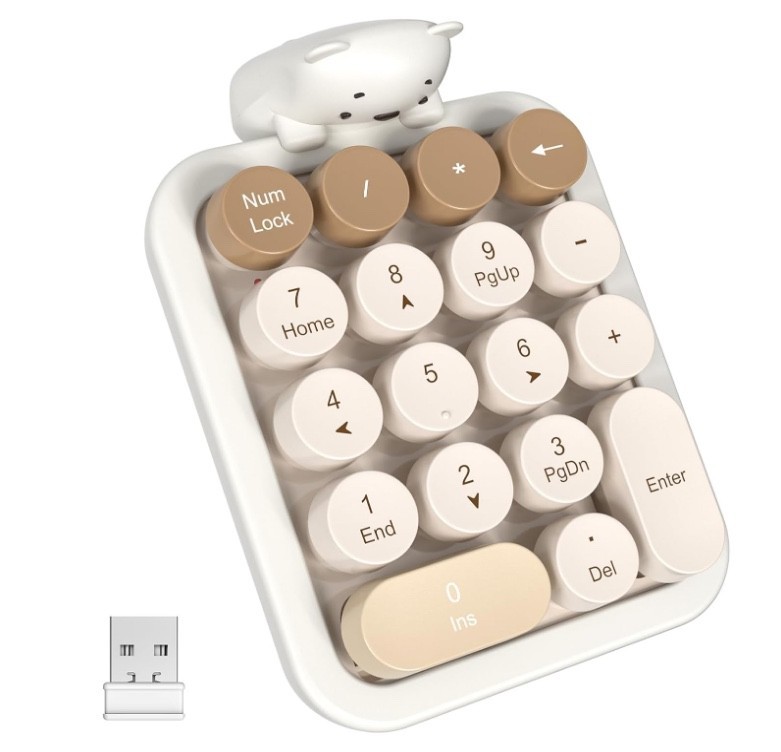 MOFII Wireless Number Pad with Bear - Mixed Milktea Numeric Keypad 18 Keys 2.4G