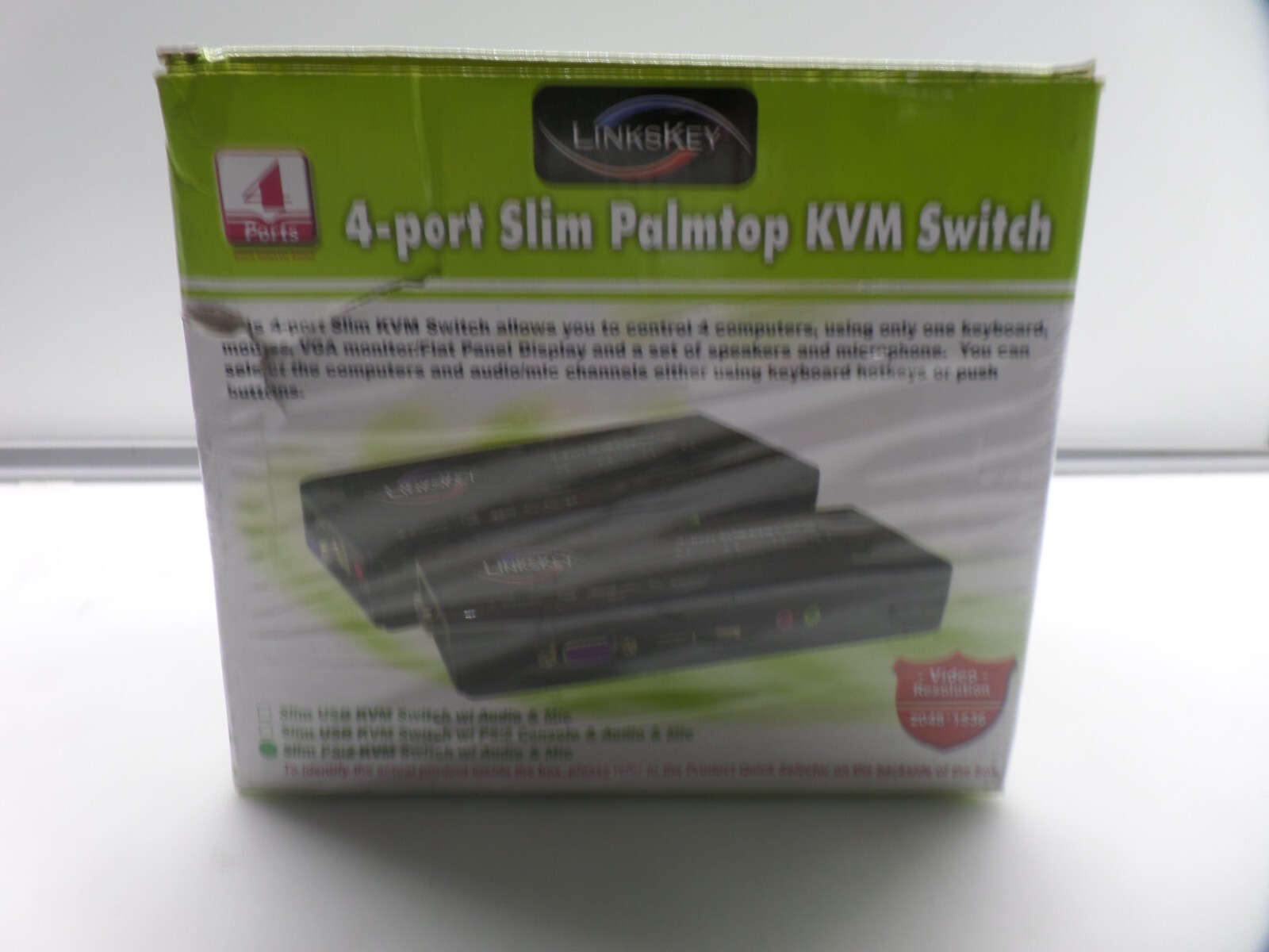 NEW Linkskey 4-Port Slim Palmtop KVM Switch w Audio & Mic LKV-S04ASK