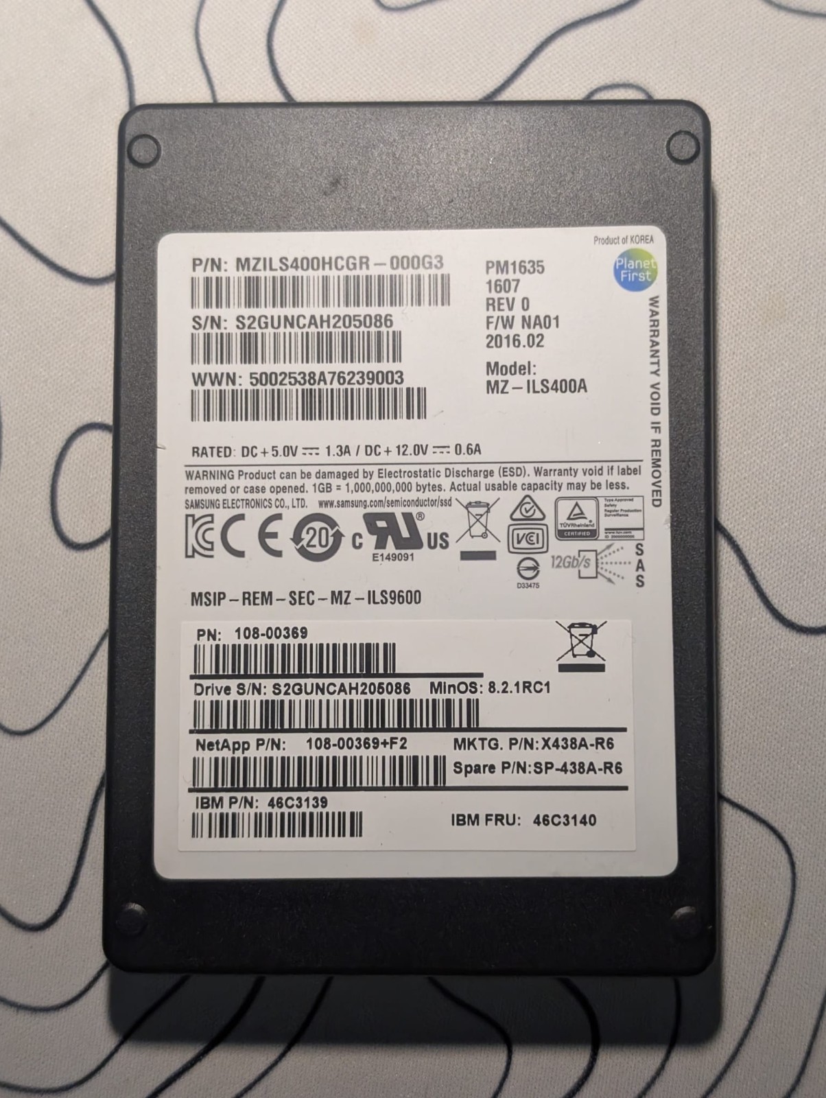 Samsung PM1635 400GB SAS 12Gb/s SSD MZ-ILS400A NetApp IBM Enterprise