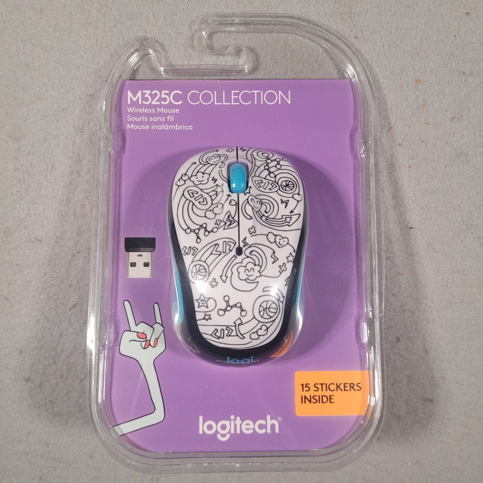 Logitech M325C Doodle Collection Wireless Mouse Techie White New Sealed