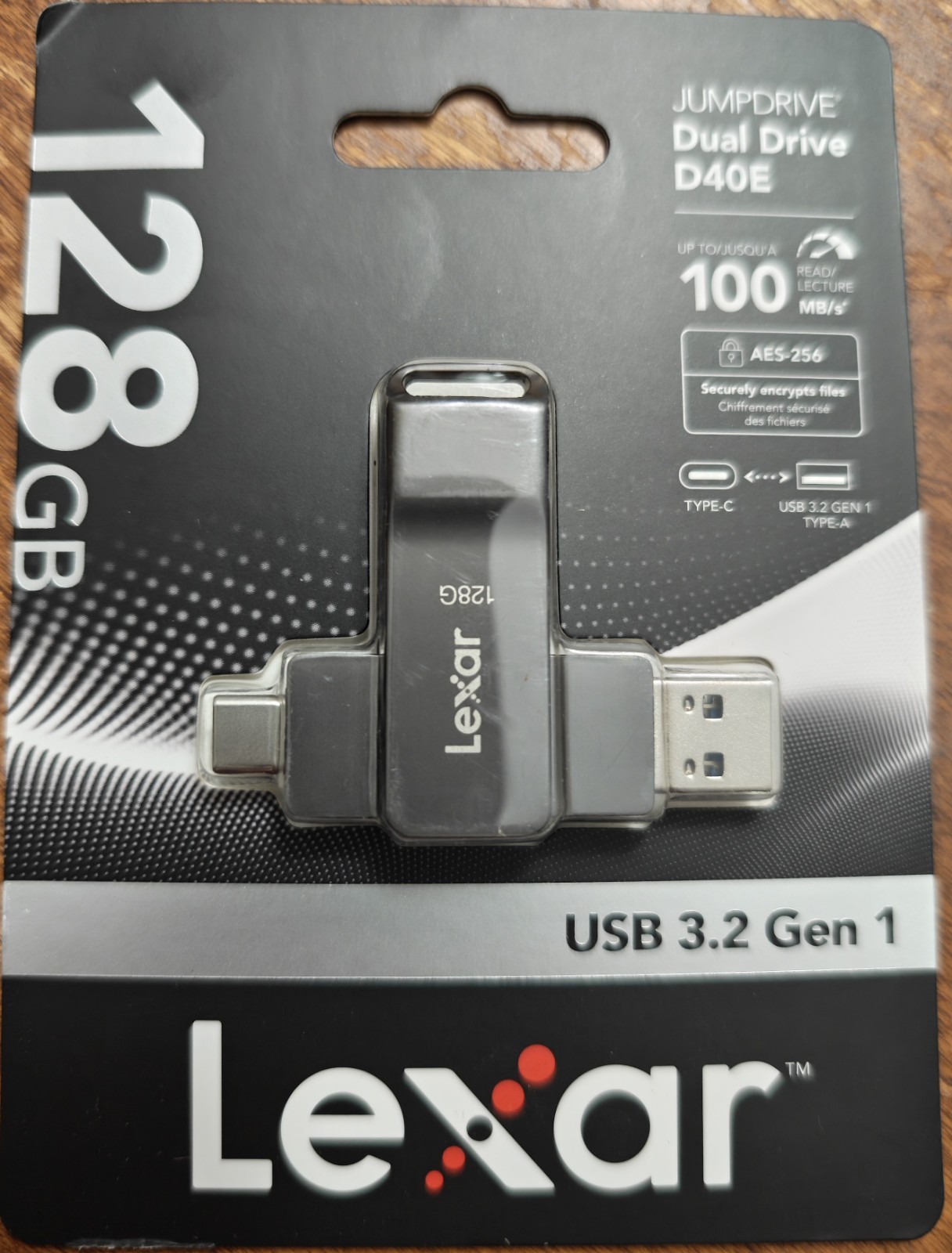 Lexar D40E 128GB Dual USB 3.2 Gen 1 Type-C Jump Drive Silver NEW SEALED