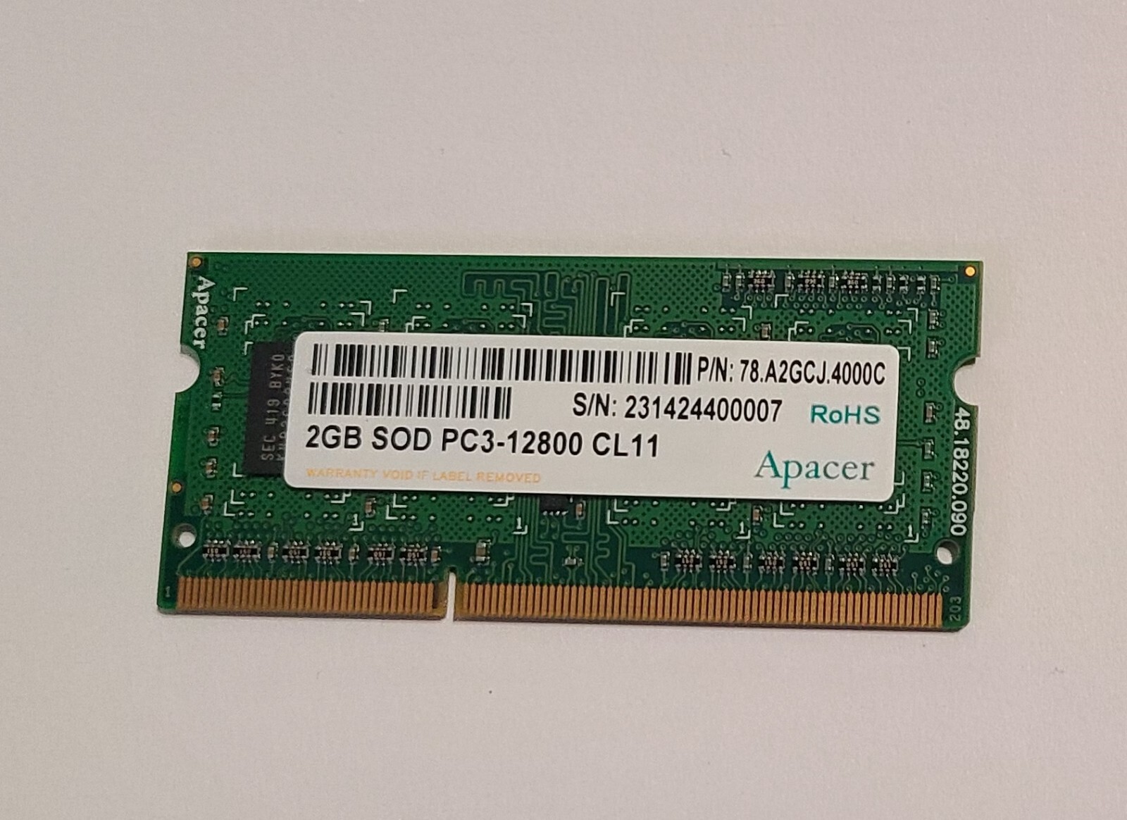 New Apacer 78.A2GCJ.4000C 2GB PC3-12800 DDR3-1600 CL11 SODIMM Laptop Memory