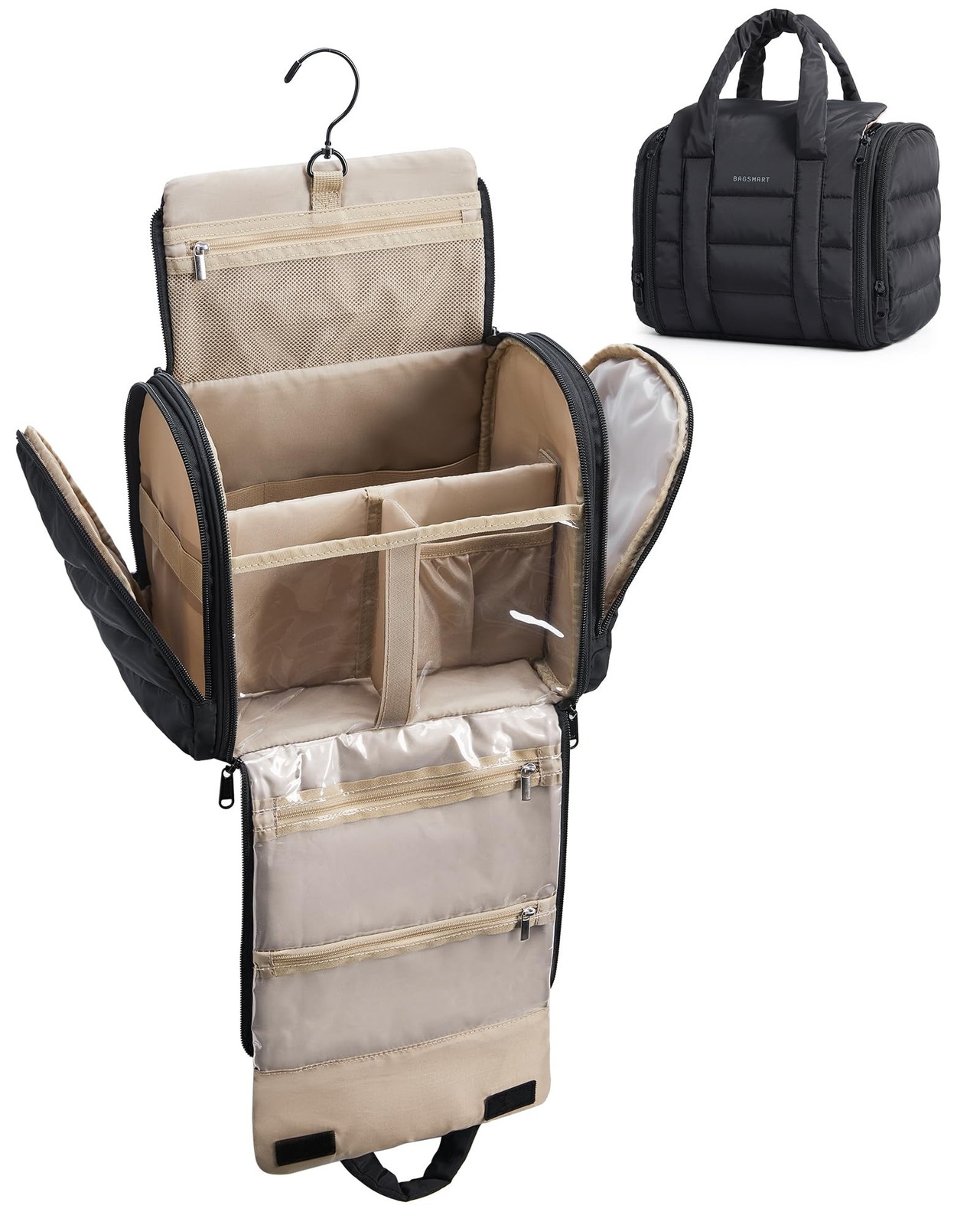 BAGSMART Travel Toiletry Bag with Removable Partition, Puffy Water-resistant ...