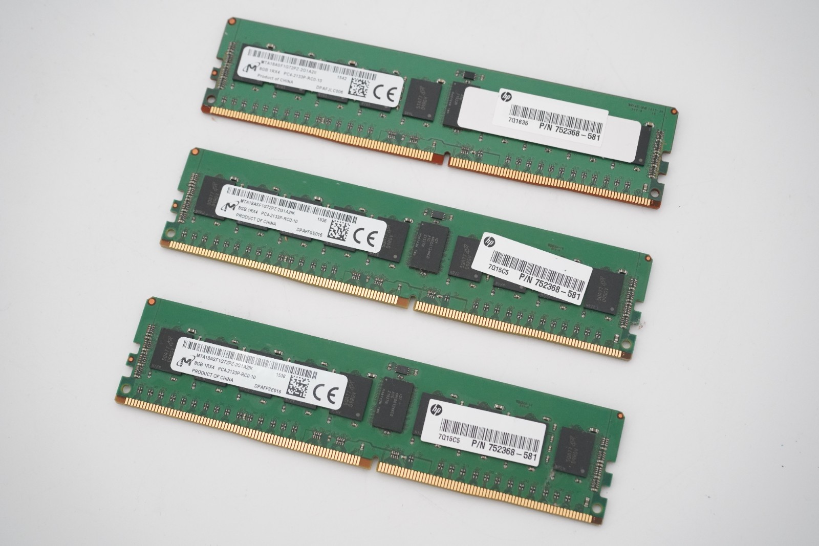 Lot of 3 - Micron 8GB 1Rx4 DDR4-2133P RDIMM SERVER RAM MTA18ASF1G72PZ-2G1A2IK