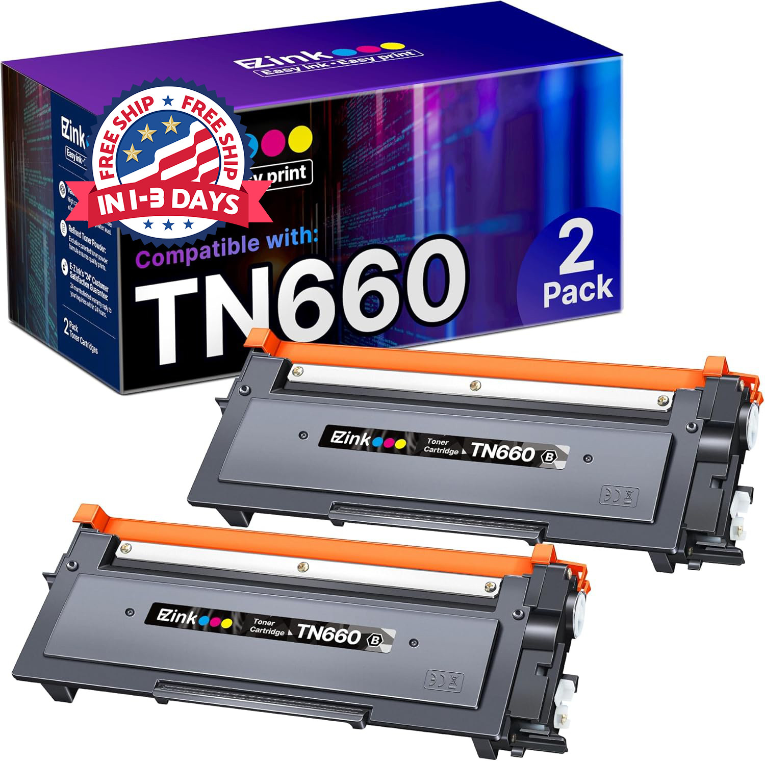 Reemplazo de cartucho de tóner TN660 compatible para Brother TN-660 (Negro,2Pcs)