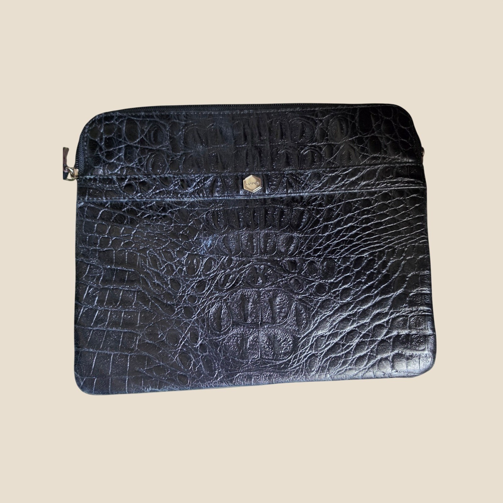 Lodis Black Croc Embossed Leather Laptop Sleeve Tech Clutch Case