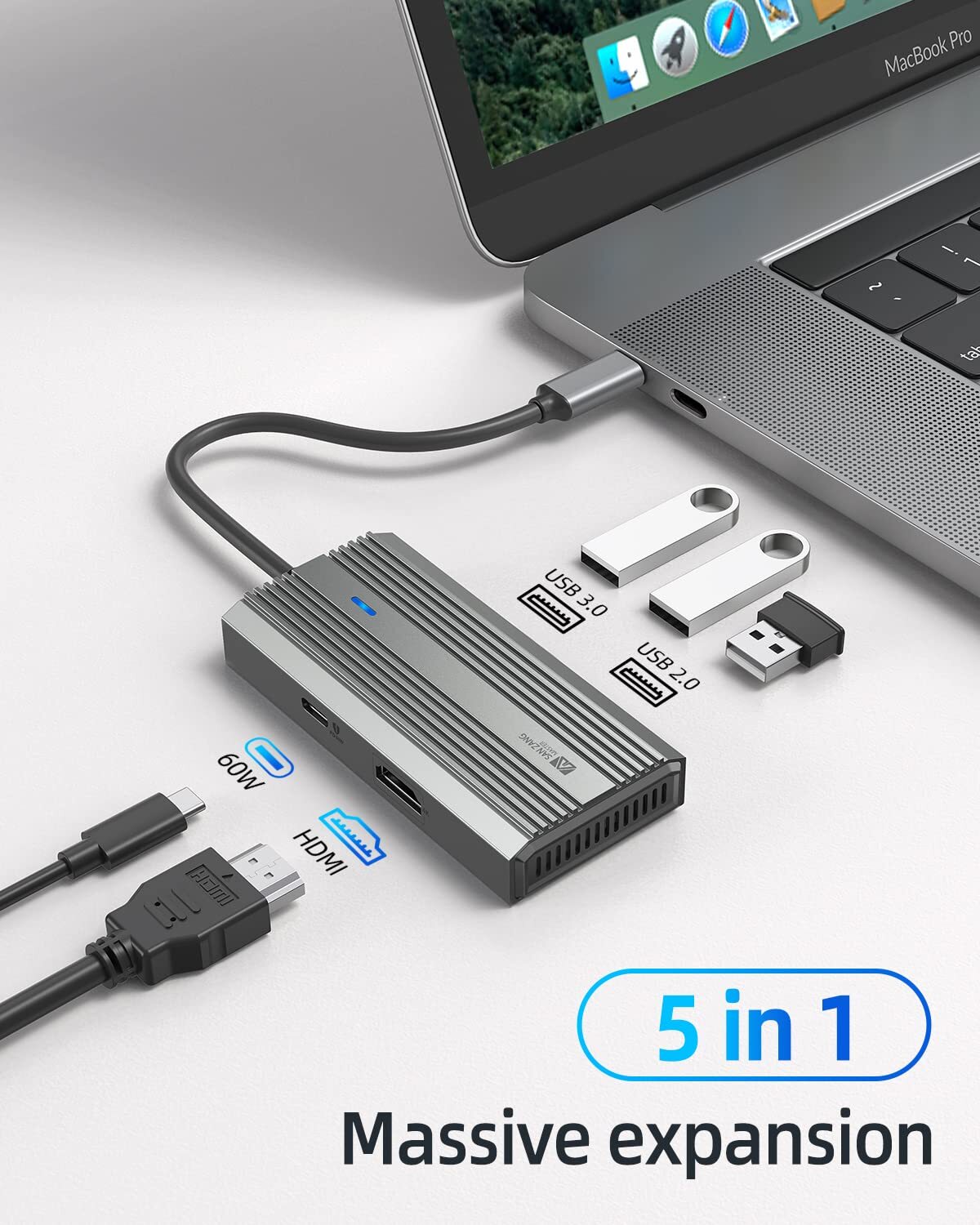 SANZANG USB C Hub 5/6/8/9/10 in1 Docking Station PD 60W/100W 4K HDMI USB C Dock