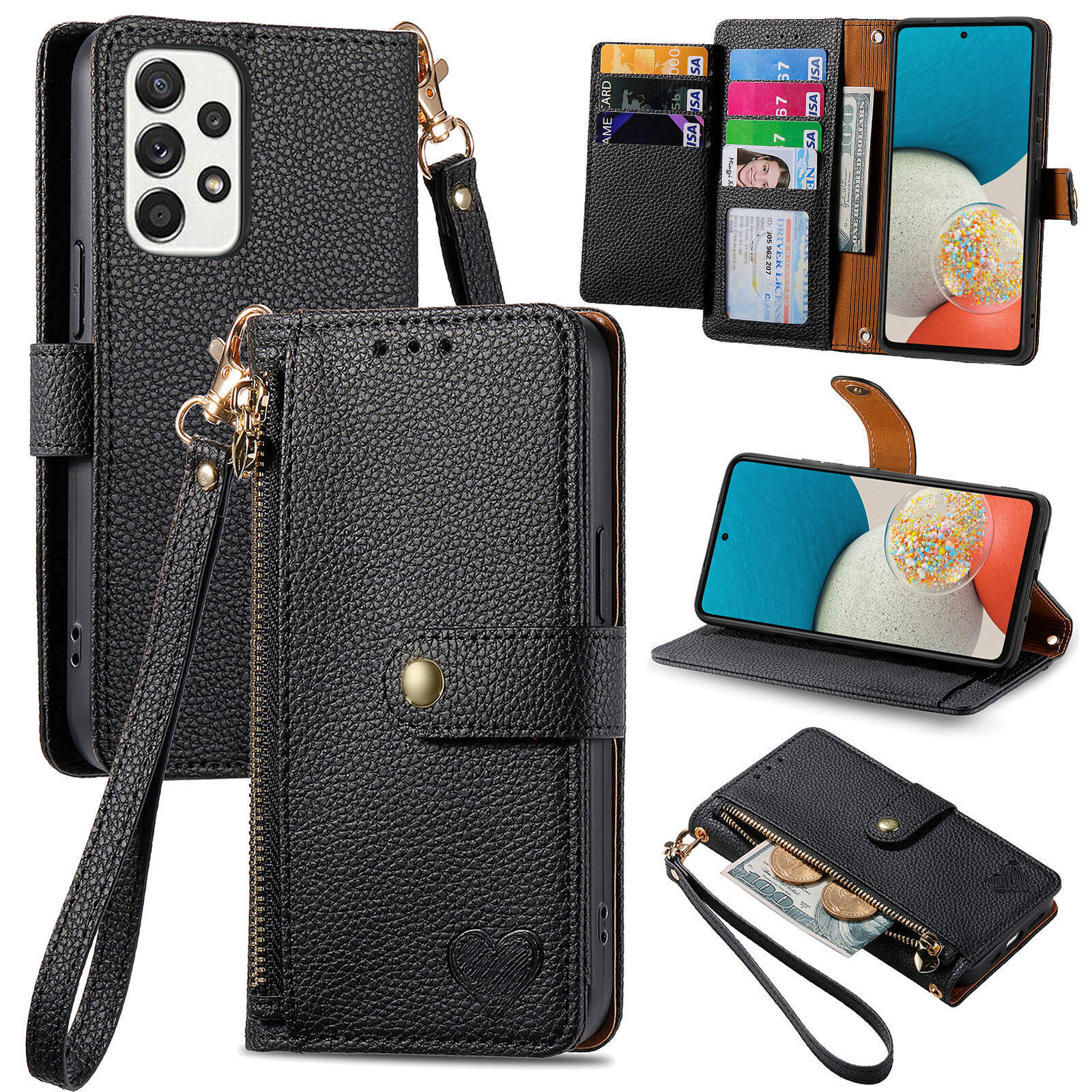 Flip Leather Love Zip Wallet Cover Case For S26 S25 FE S23 S24 S21 S20 FE S22