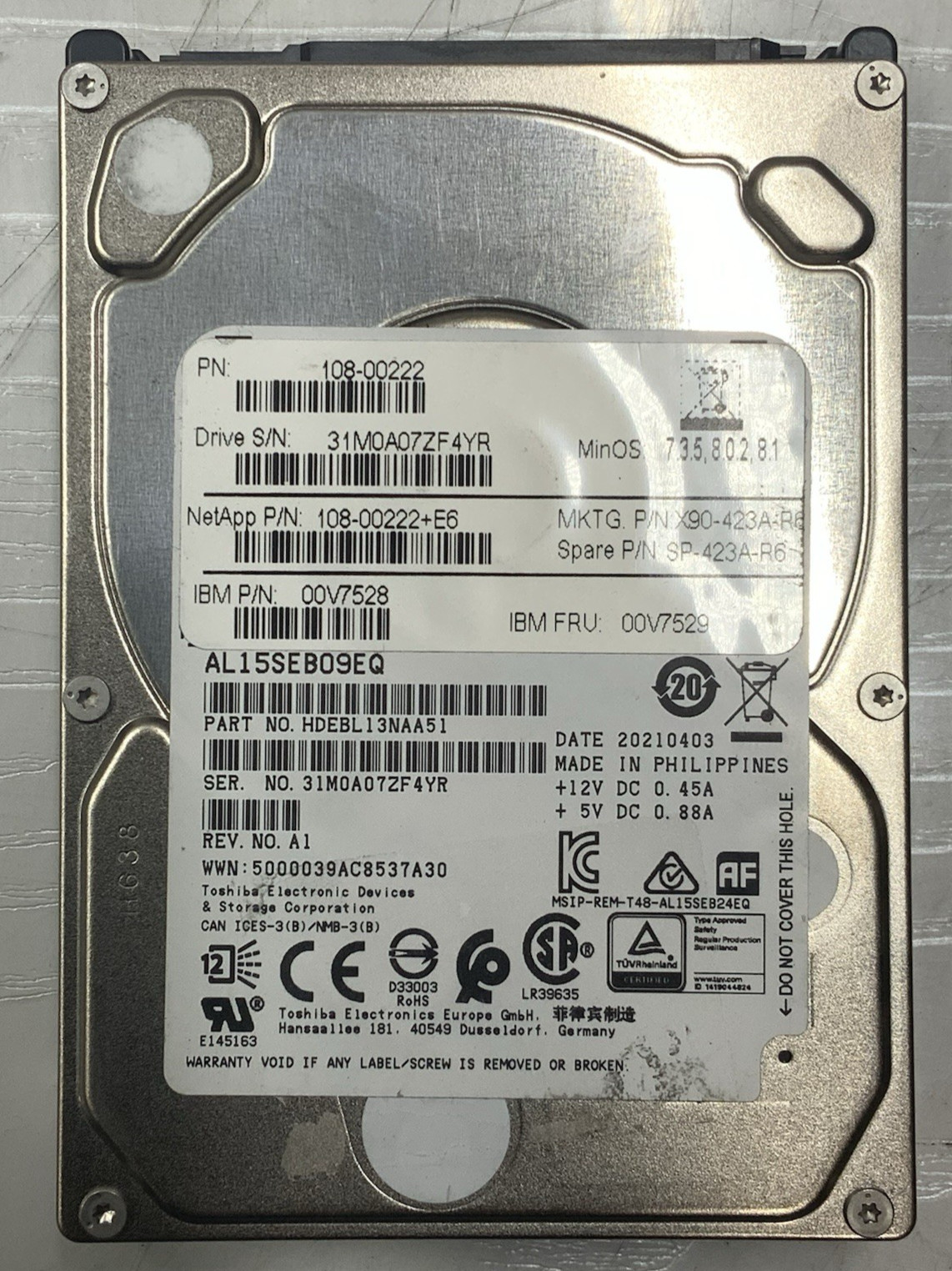 Toshiba 900GB 12Gb/s SAS 2.5" HDD | AL15SEB09EQ, 108-00222