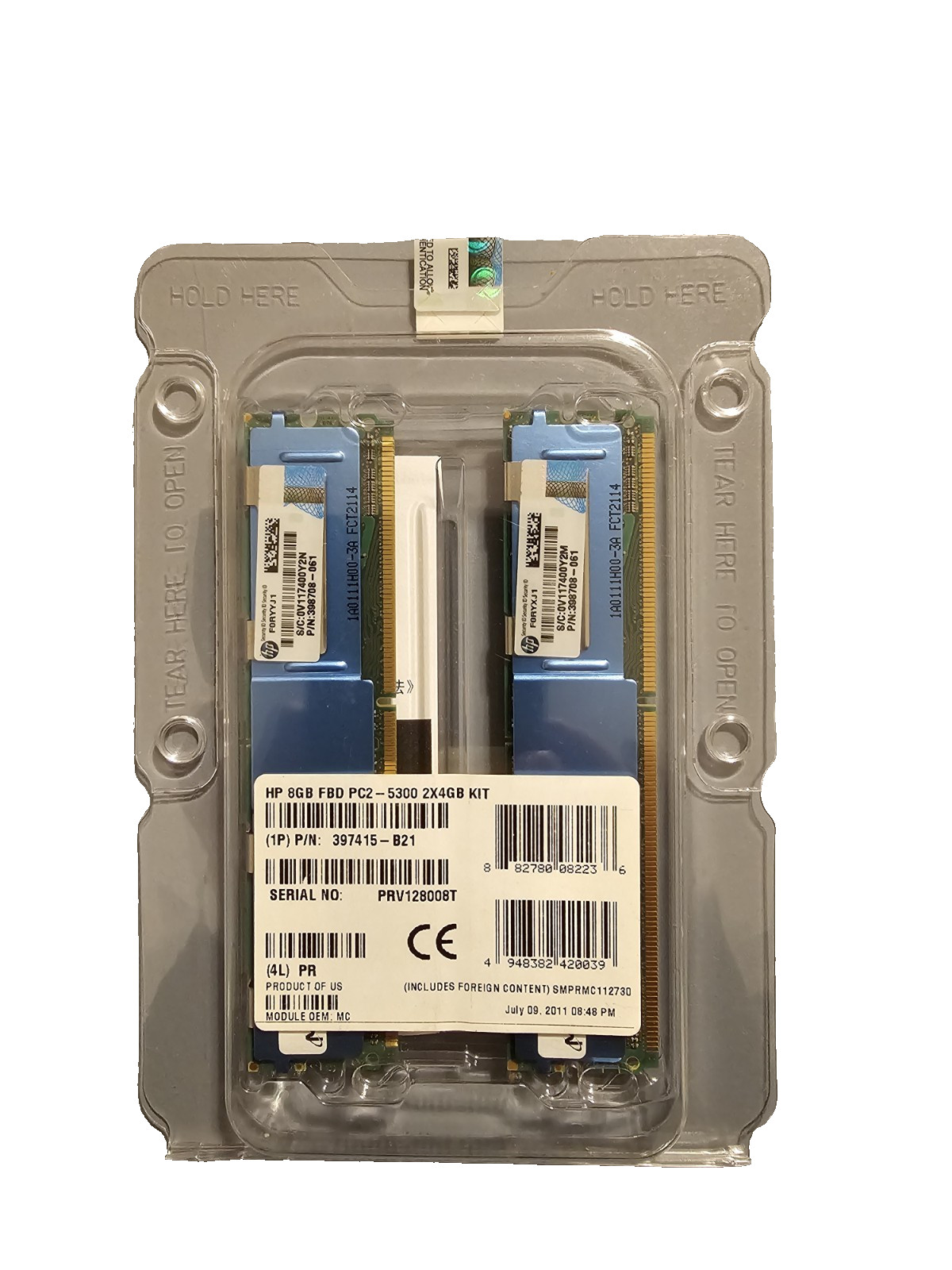 HP 2x4GB 8GB Memory 397415-B21 398708-061 ProLiant Kit PC2-5300 DDR2 SDRAM NEW