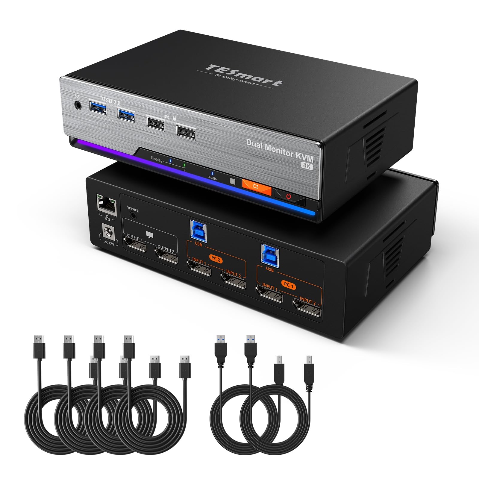 TESmart 8K@60Hz DP KVM Switch 2 Monitors 2 Computers EDID, DP 1.4 KVM Switch ...