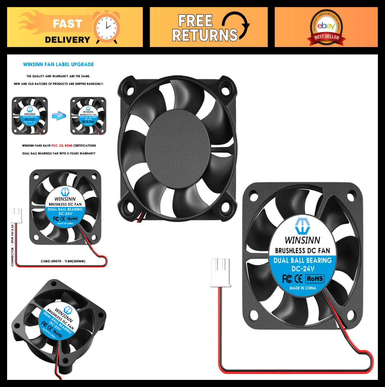 40mm 24V Cooling Fan Upgrade for Ender 3, CR-10S - Dual Ball Bearing (2 Pack)