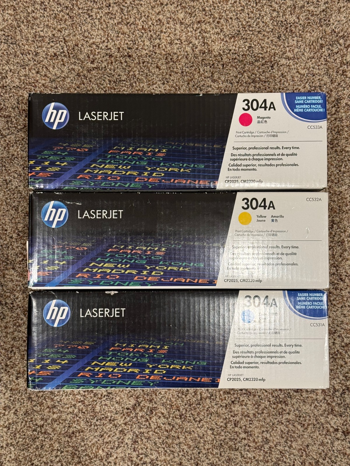 Genuine HP LaserJet 304A Toner 3-Pack CC533A CC532A CC531A Factory Sealed OEM