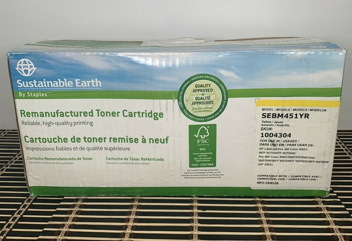 Staples Sustainable Earth Reman SEBM451YR Toner For HP300 HP400 Yellow Non OEM