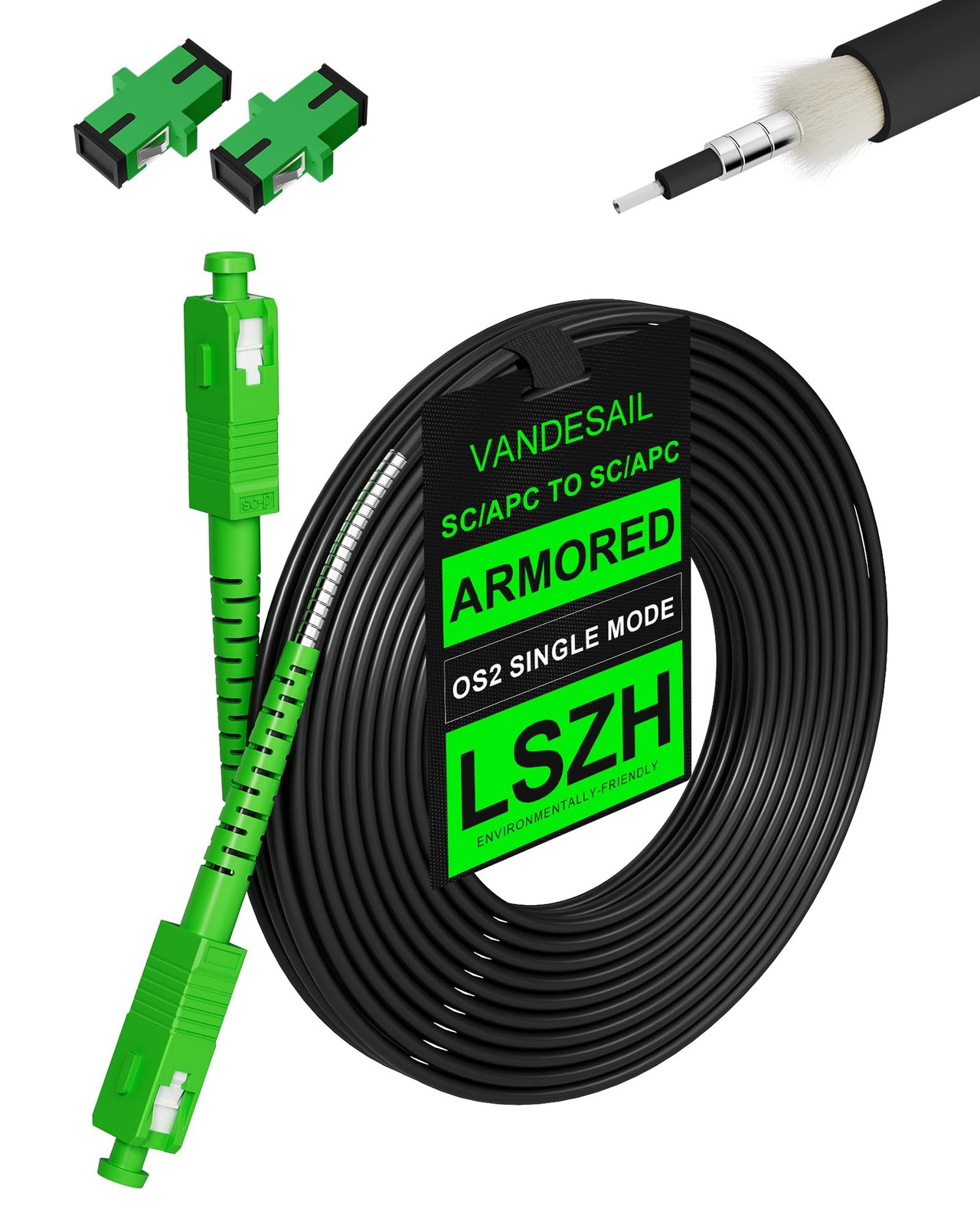 131 Ft SC APC to SC APC Armored Single Mode Fiber Optic Patch Cable Simplex OS2