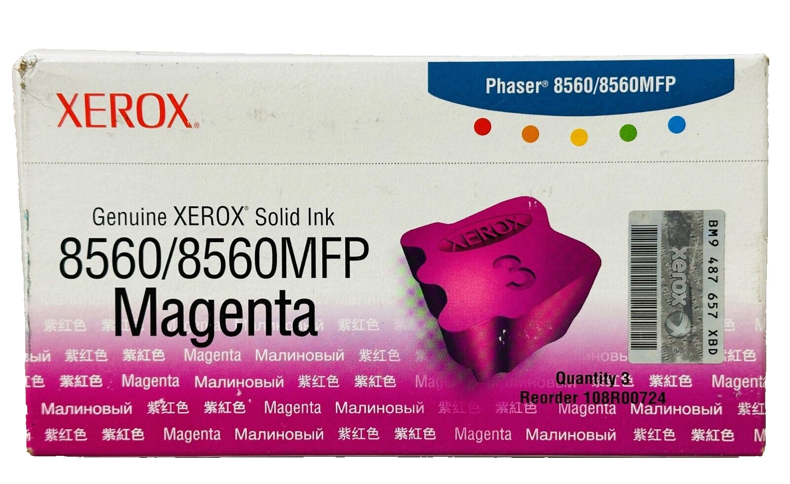 New Genuine Xerox 8560 8560 Magenta Solid 108R00724 Ink Cartridges Box