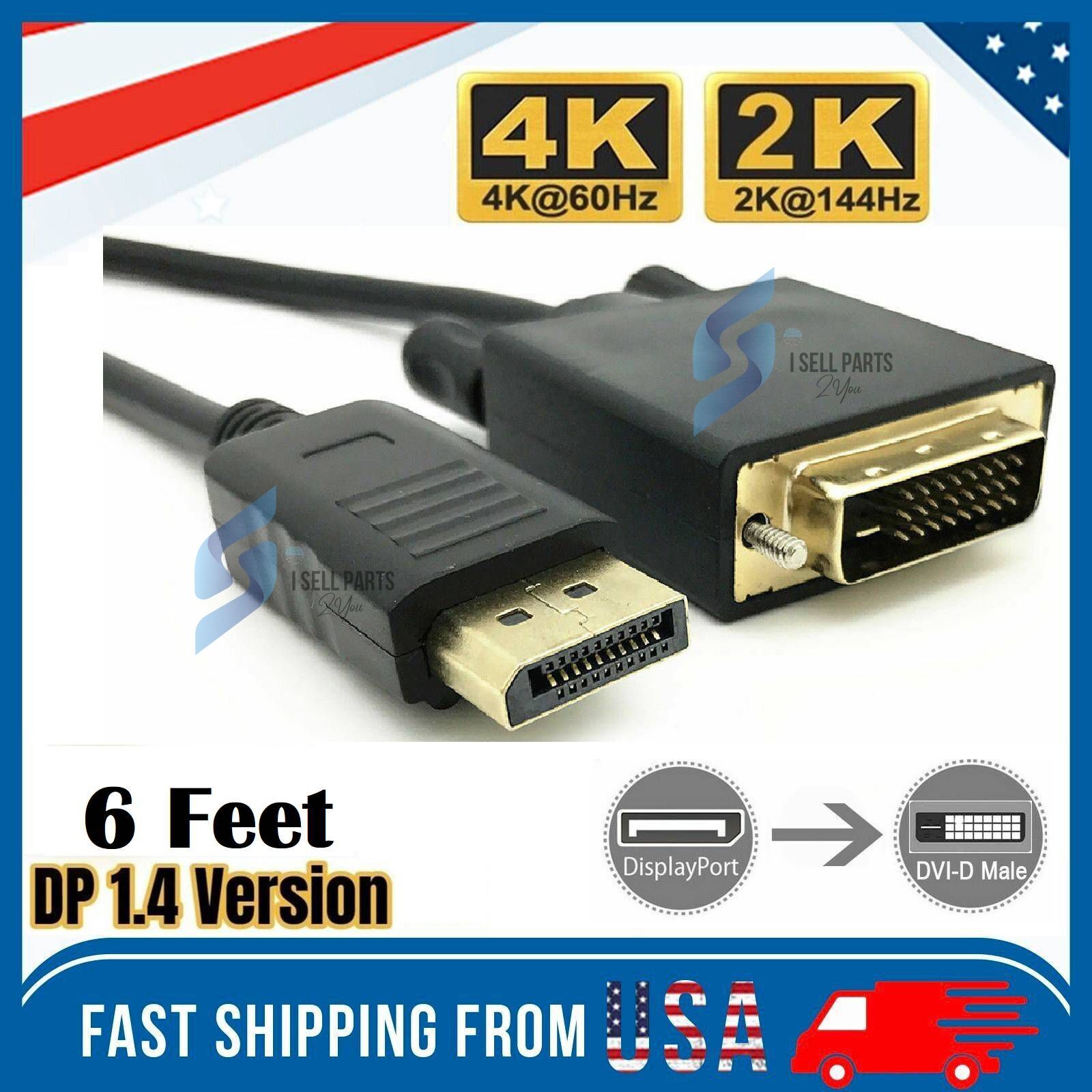 6/10/15 Ft Gold Plated DP DisplayPort to DVI-D Male Dual Link Cable 2k 4k 1080P