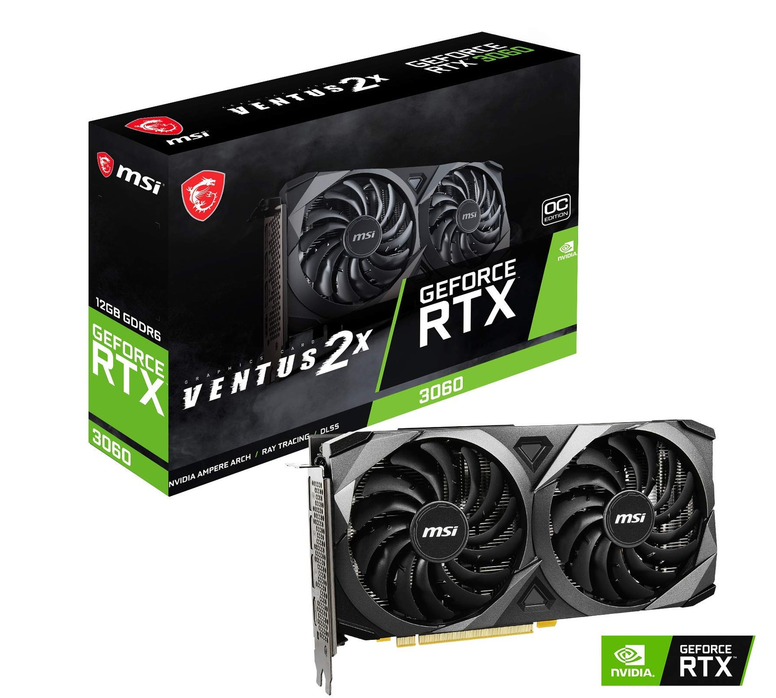 MSI RTX3060Ventus2X12GOCV1 Ventus GeForce RTX 3060 12GB GDDR6 Graphics Card