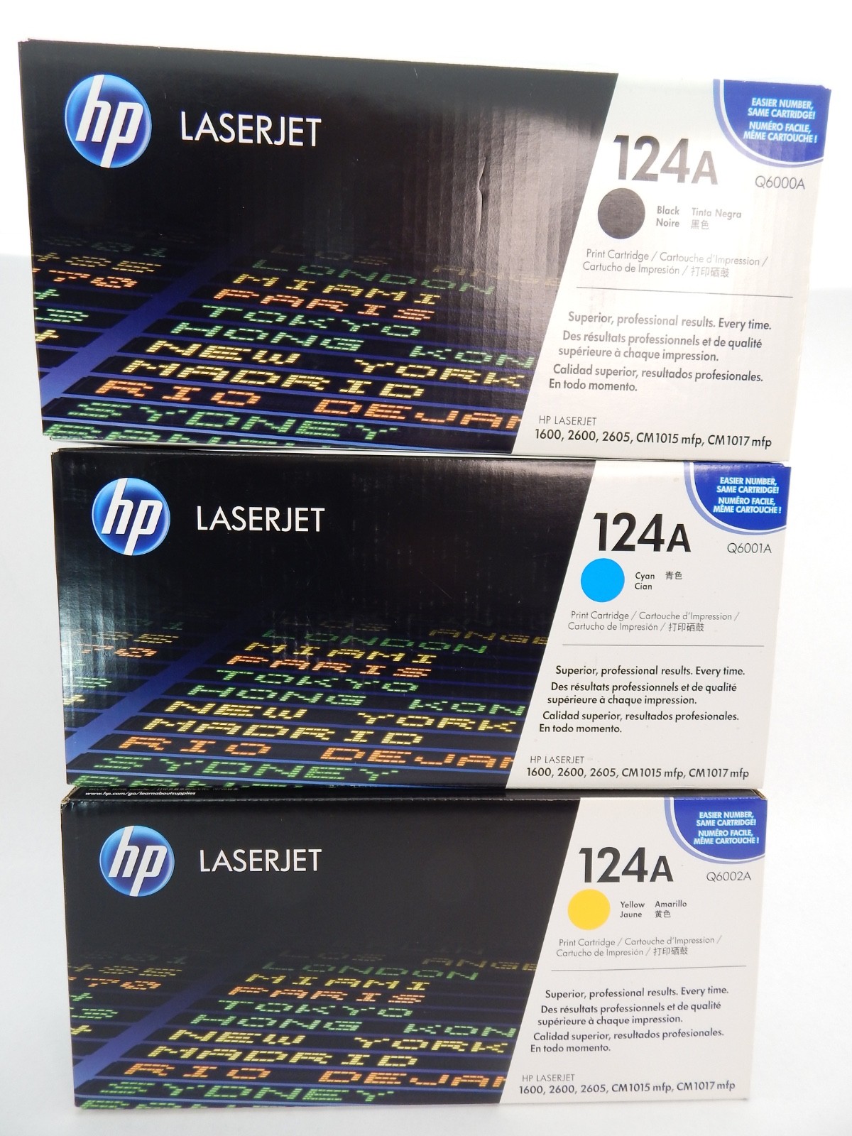 3PK Genuine Laser Jet HP 124A Q6000A,1A,2A Black/Cyan/Yellow Toner Cartridge Set
