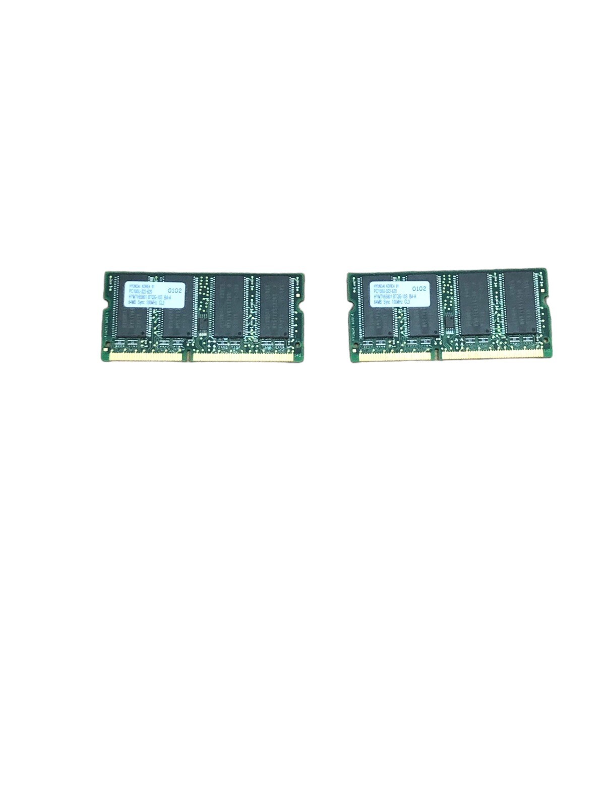 Lot of 2 Hyundai PC100U-322-620 38L2982, 20L0265, 128MB 144PIN SODIMM 100 MHZ