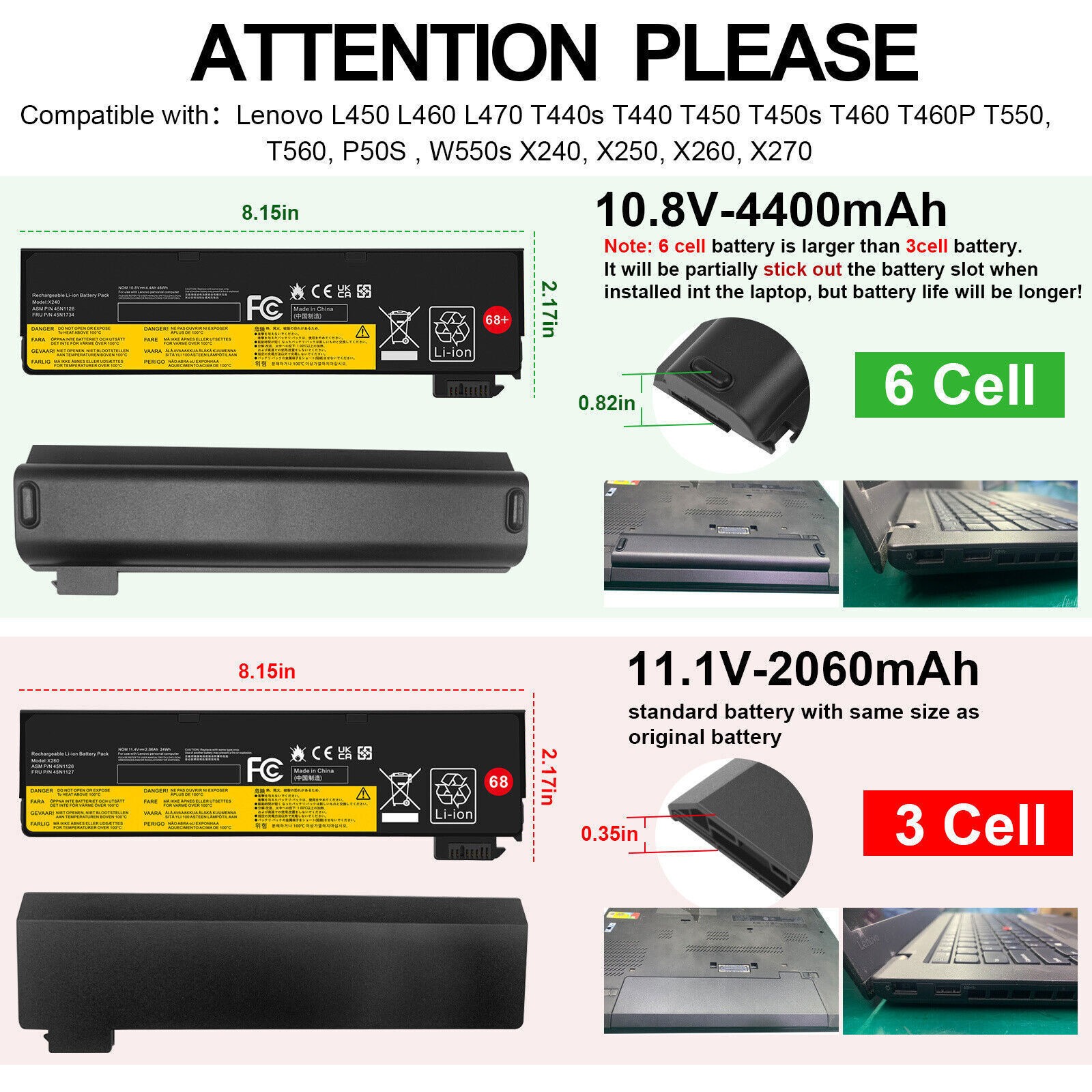68/68+ 48Wh Battery For Lenovo Thinkpad X240 X250 X260 X270 T460 45N1775 45N1124