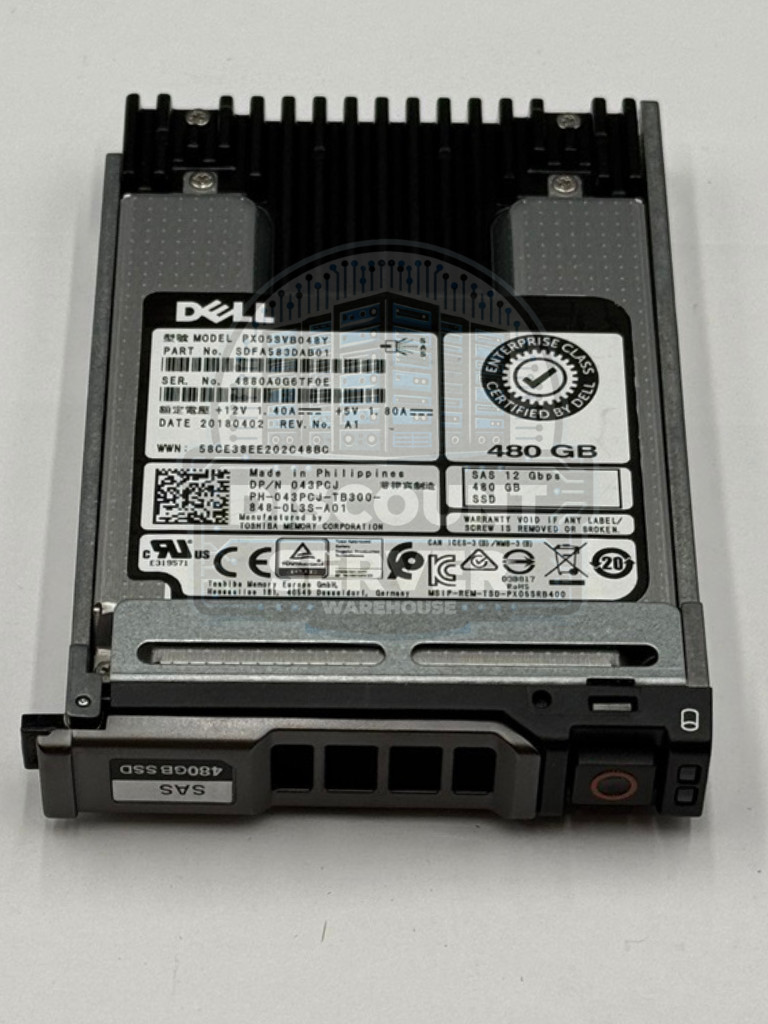 Dell 480GB SSD SAS 12G MLC MU 2.5in PX05SV w/ Tray 43PCJ Grade C 80%-89%