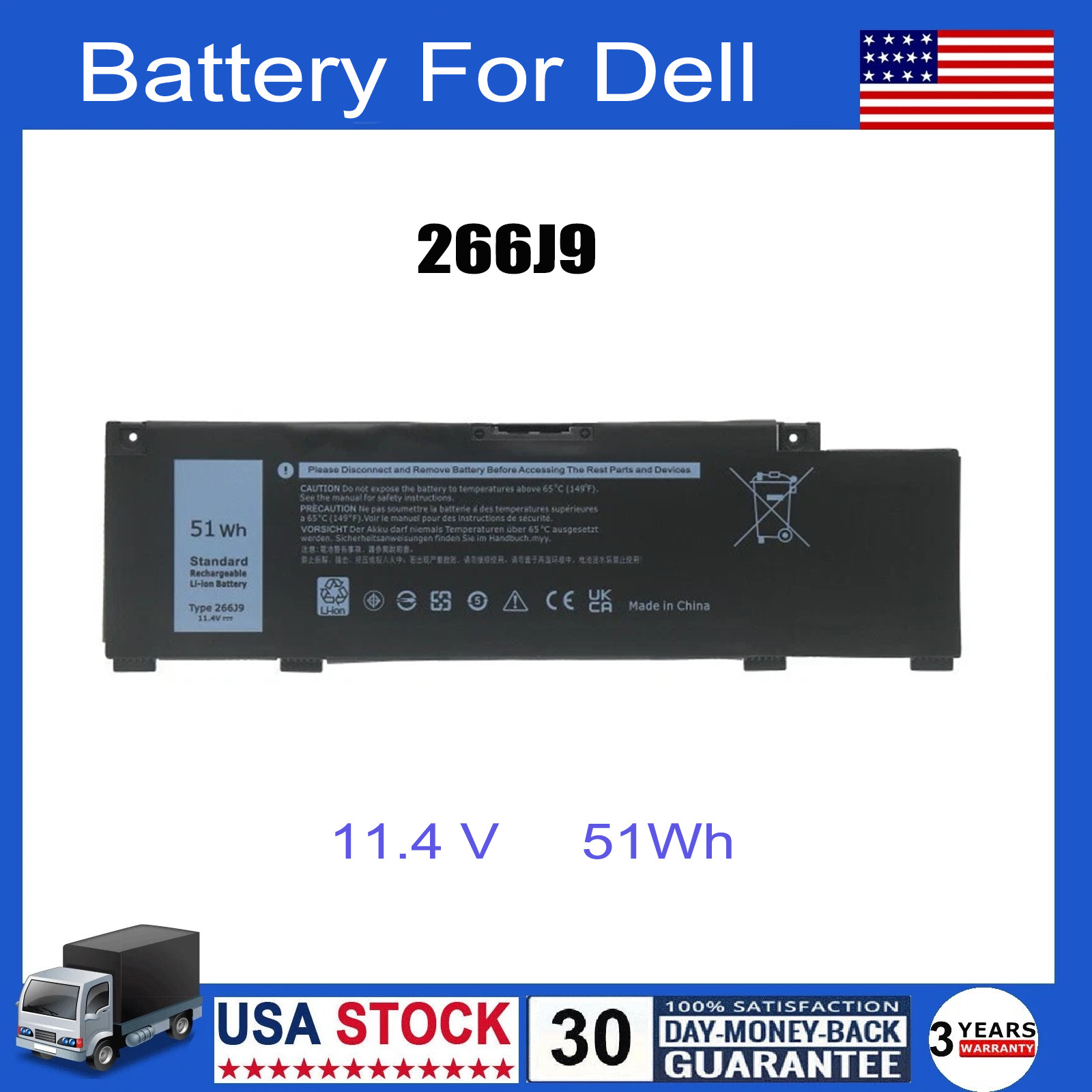 ✅266J9 Battery For Dell Inspiron G3 15 3500 3590 3790 G5 15 5500 SE 5505 51Wh