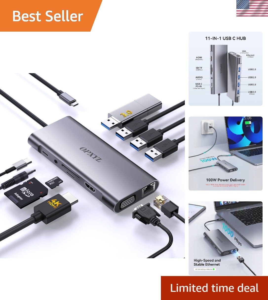 Compact 11-in-1 USB C Docking Station - 4K HDMI, VGA, Ethernet & More