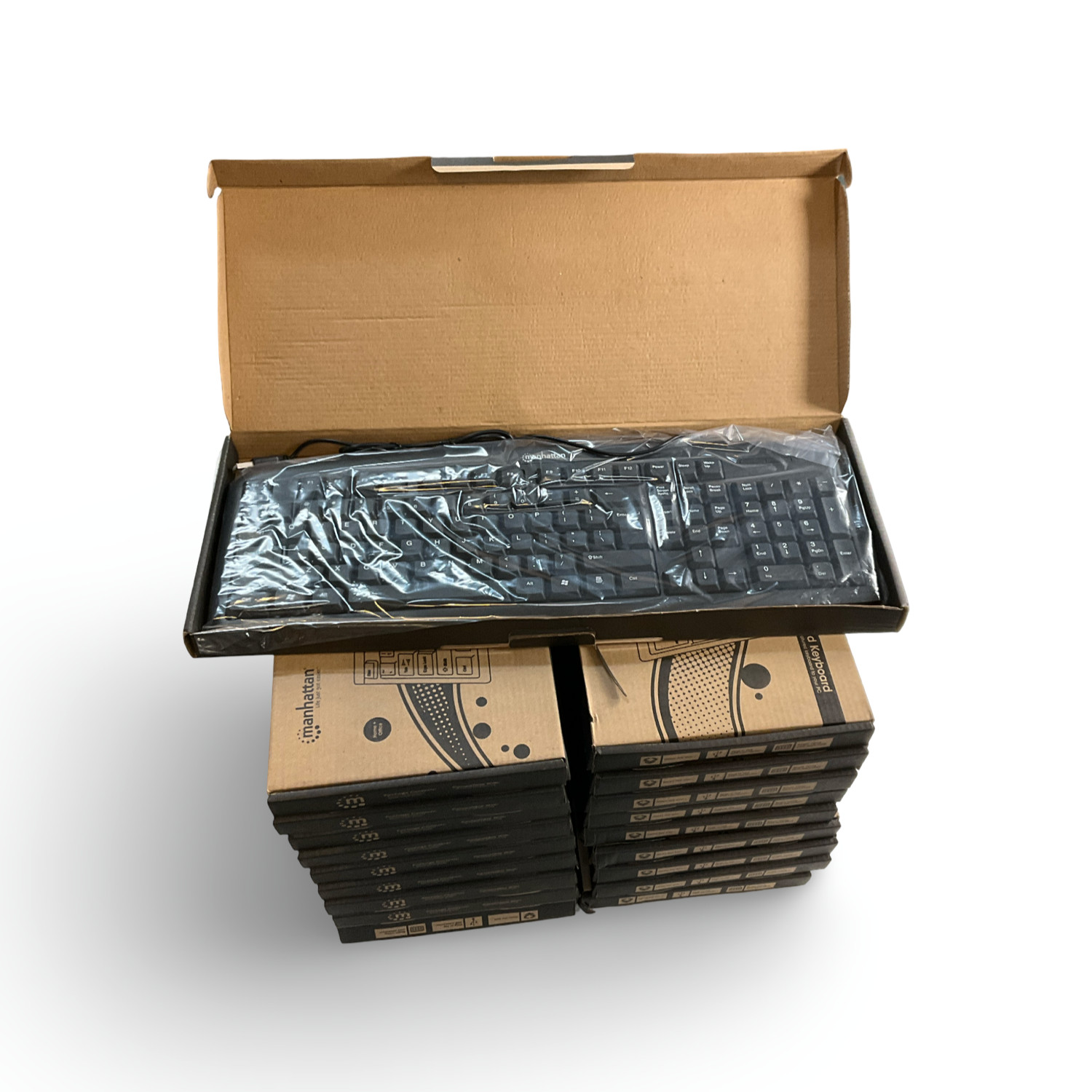 Lot of 19 New Manhattan USB Wired EKB-1 155113 Standard Keyboard Black