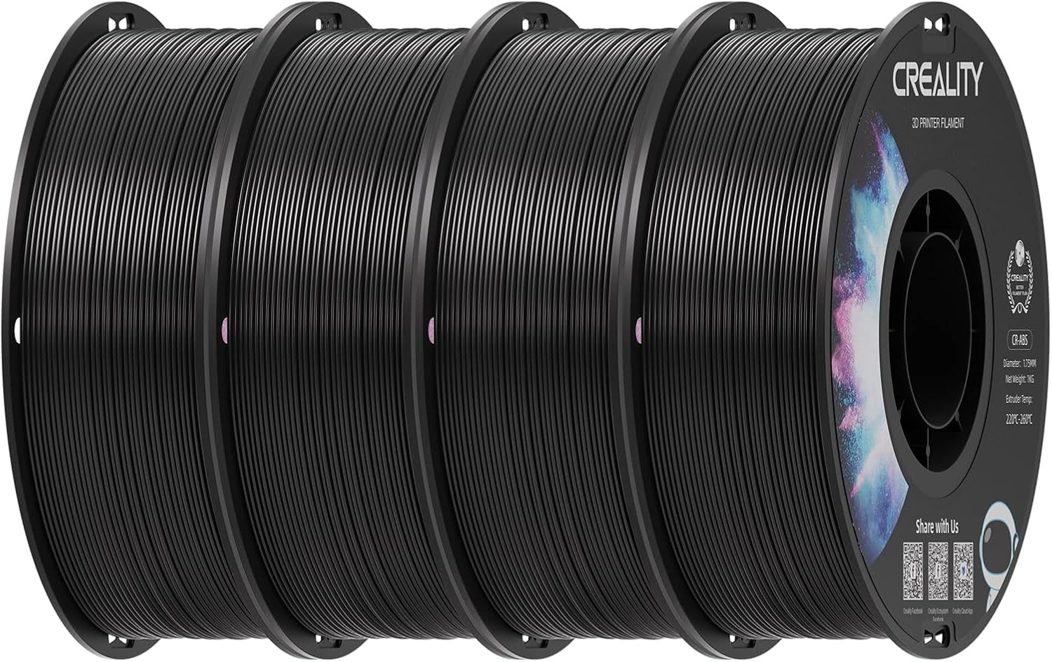 ABS 3D Printer Filament 1.75Mm, Black, 4-Pack (4 Kg)
