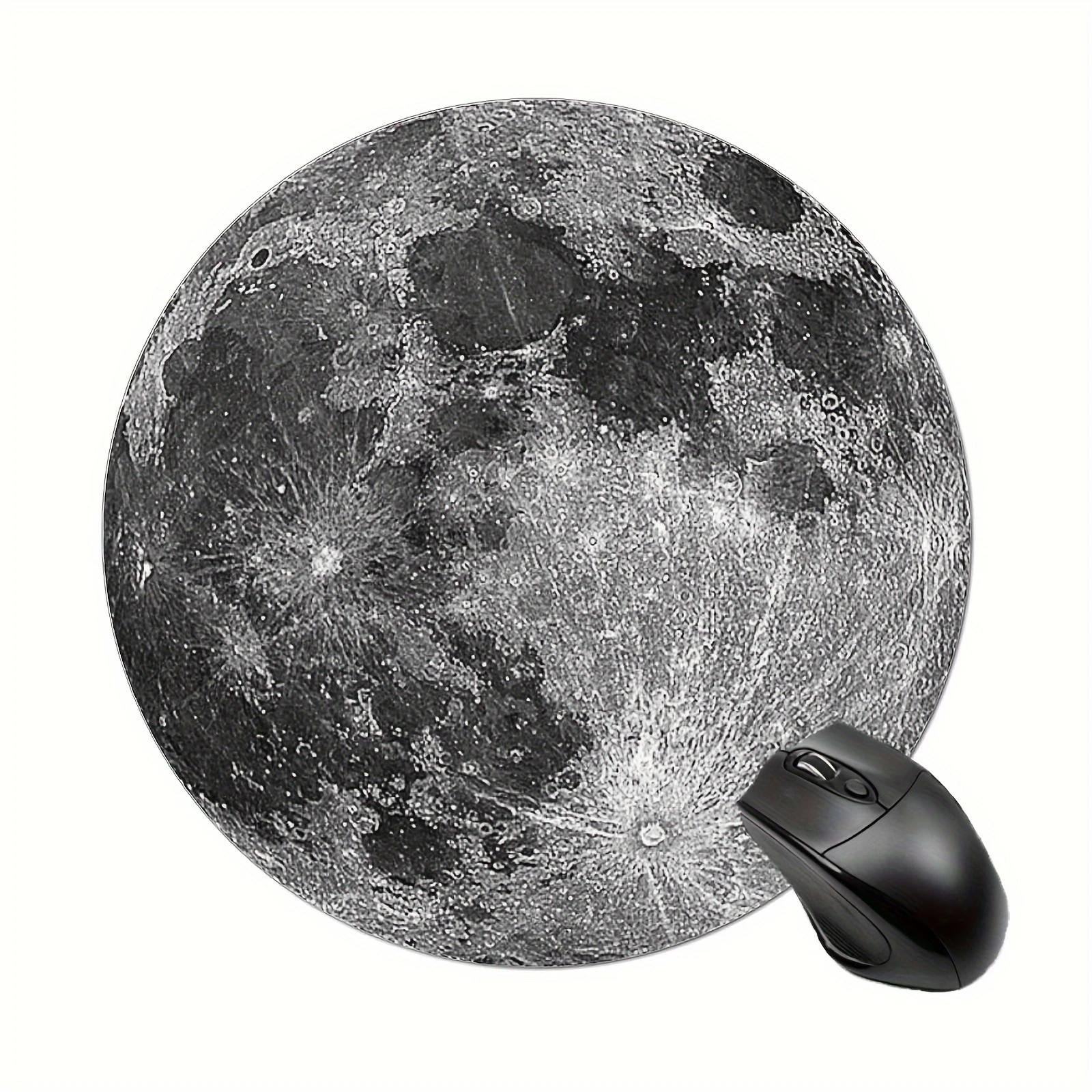 Moon Design Round Mouse Pad Non-Slip Rubber Gaming Office Mat Black White