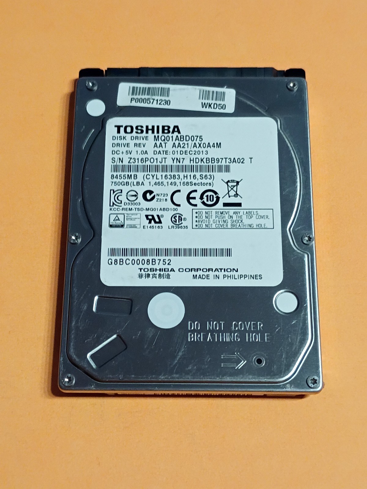 750GB 0.75TB Toshiba MQ01ABD075 2.5" Hard Drive HDD - [311 Hours] Low Hours ✅