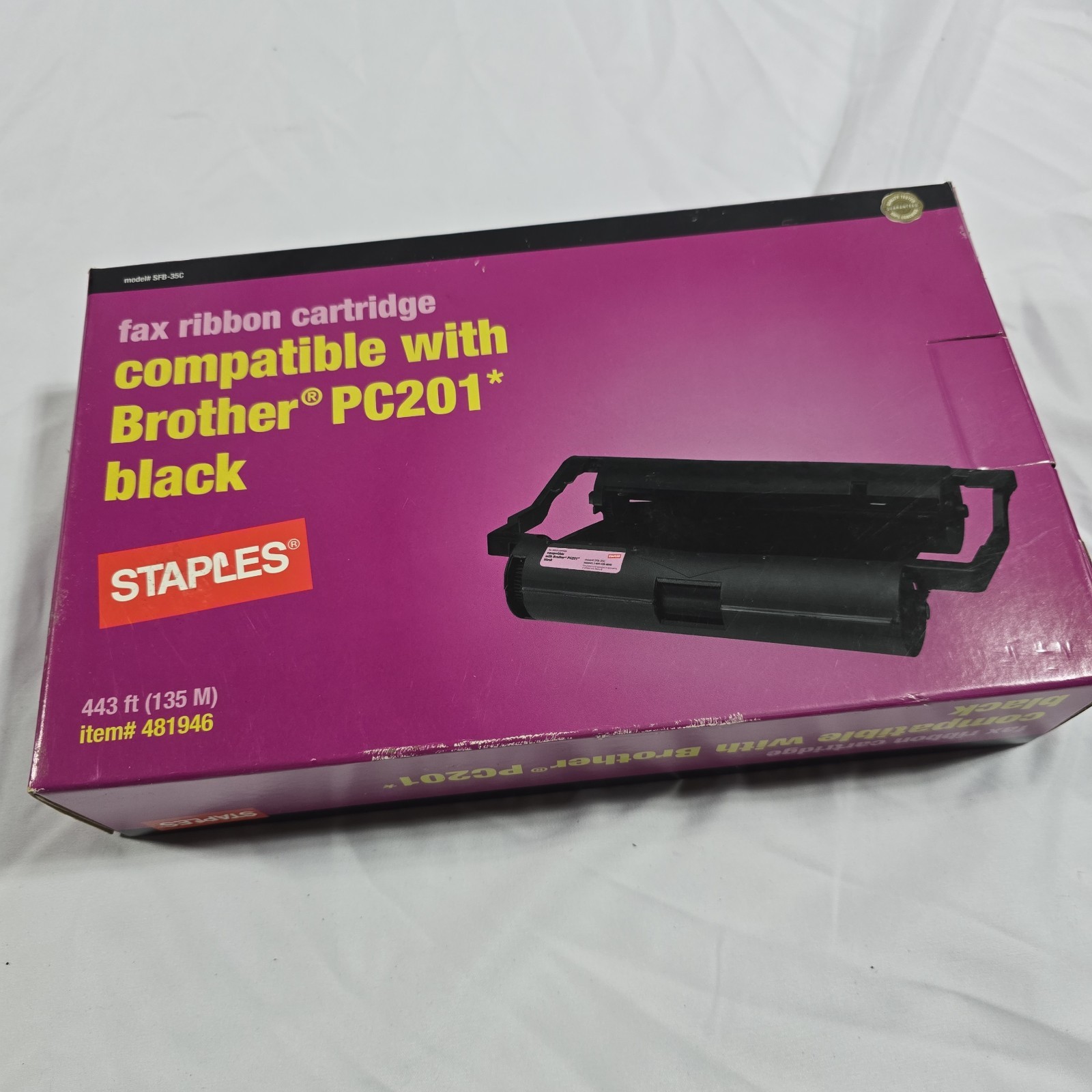 NEW STAPLES FAX RIBBON CARTRIDGE COMPATIBLE WITH BROTHER PC201 BLACK - SEALED
