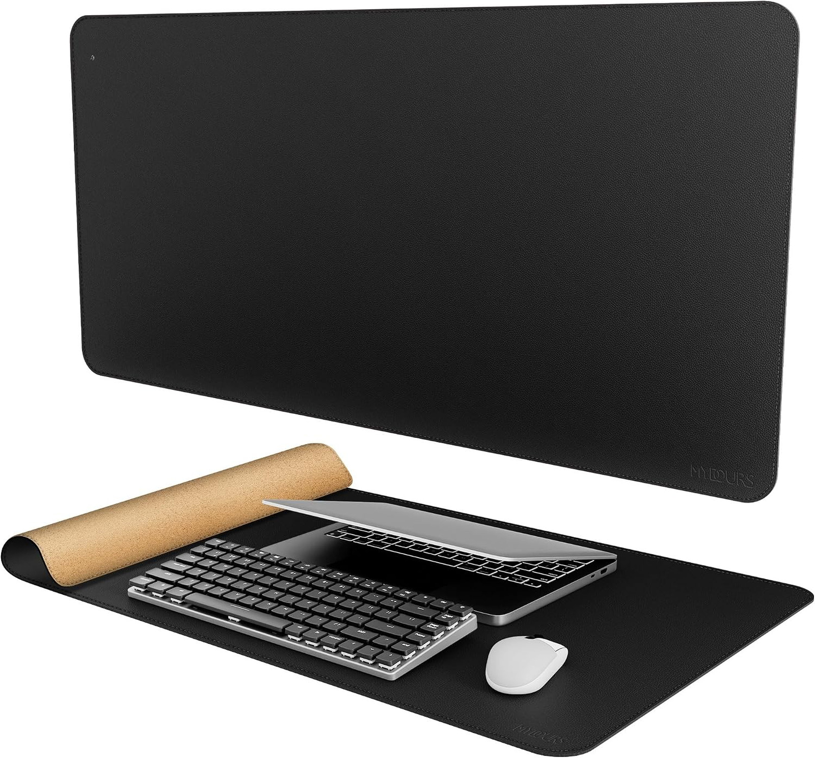 Desk Mat Extra Large PU Leather Cork 40x20 Inches Office Computer Desk Pad Black