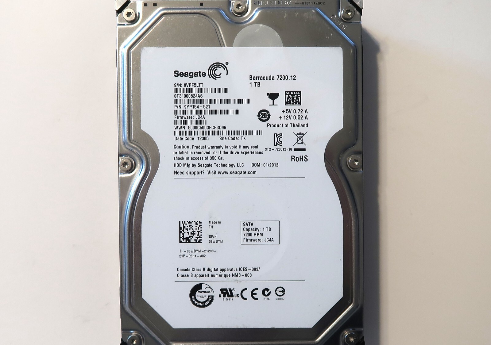 Seagate ST31000524AS 9YP154-521 JC4A TK (9VP) Thailand 1.0TB 3.5" Sata JAN/2012