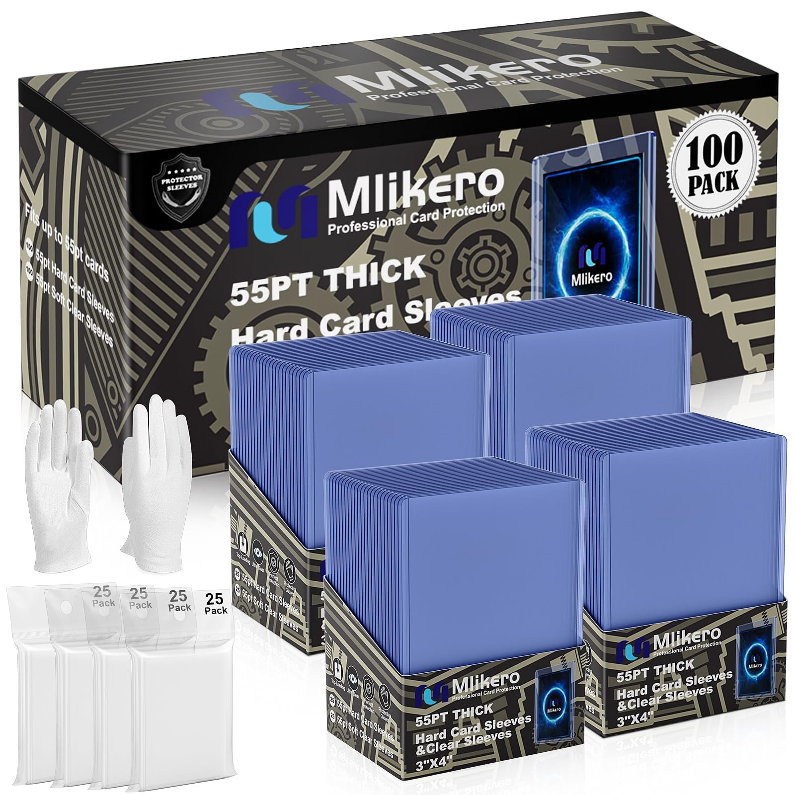 100 Count 55pt Card Sleeves Hard Plastic, Includes 100 Count 55pt Clear Soft ...
