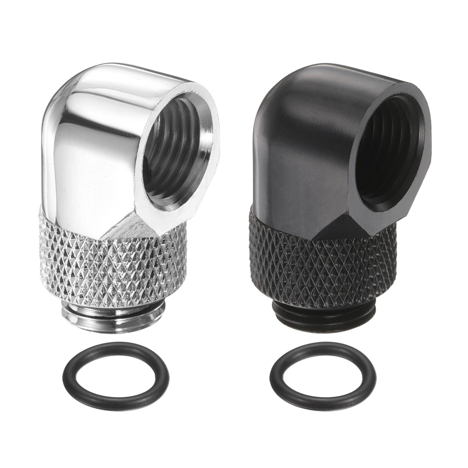 2-Pack G1/4" Male to Female 90° Rotary Elbow Adapter Fitting, Black, Silver